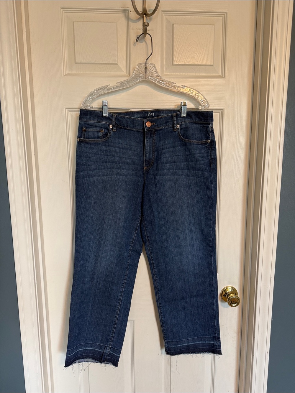 LOFT Dark Blue Original Straight Crop Jeans with Raw Hem